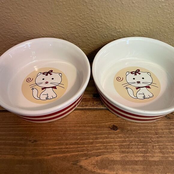 CUTE Cat Food Bowls Target Corporation Striped Vintage Side set of 2! - Picture 6 of 15